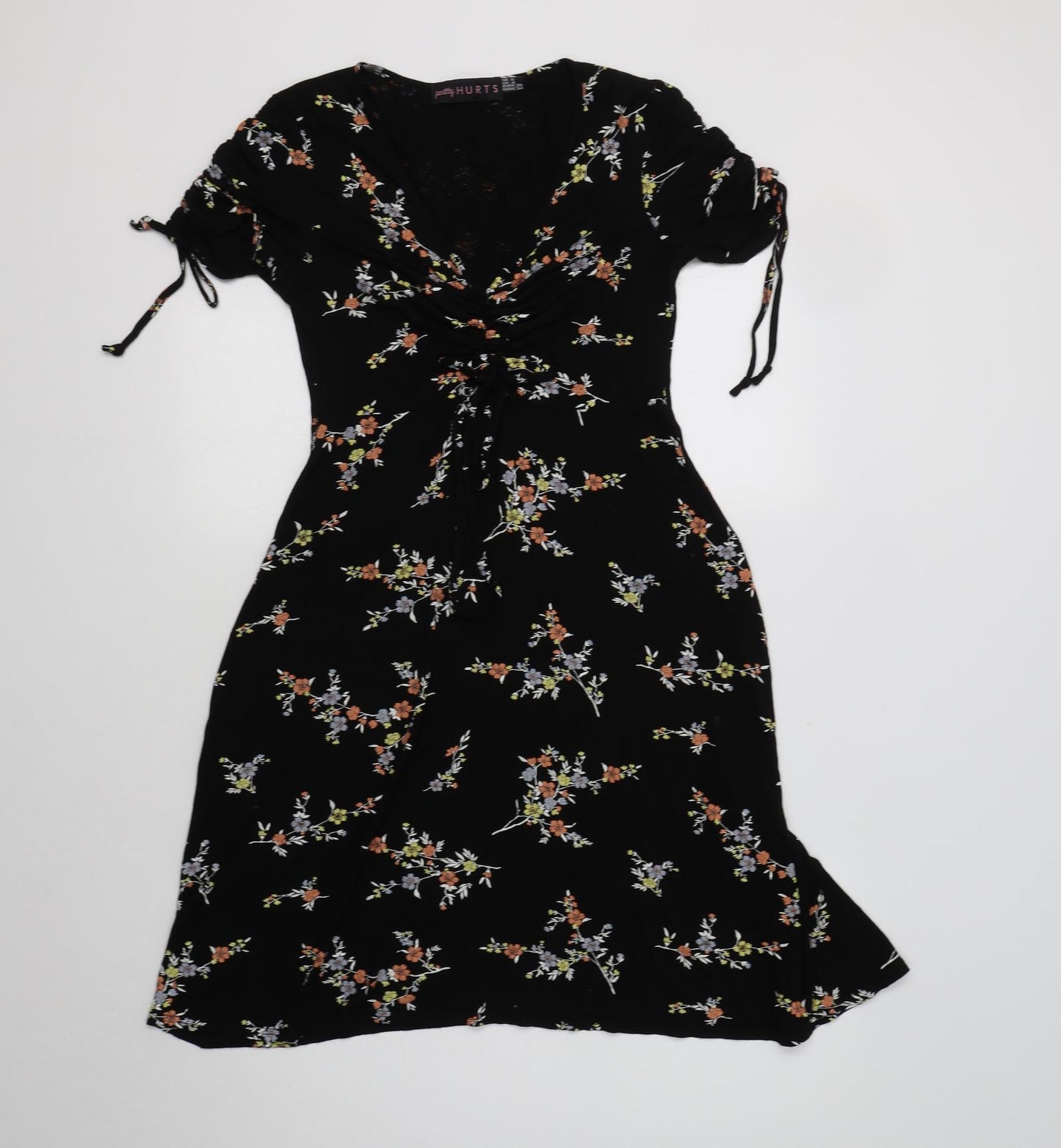 Pretty Hurts Womens Black Floral Viscose Fit & Flare  Size 8  V-Neck