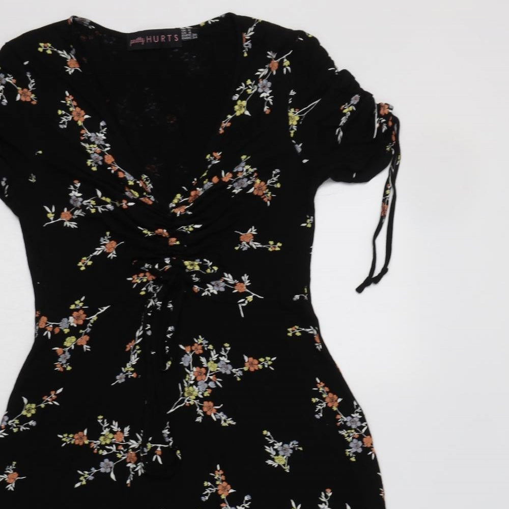 Pretty Hurts Womens Black Floral Viscose Fit & Flare  Size 8  V-Neck