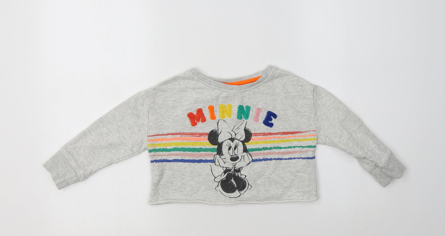 NEXT Girls Grey Striped Cotton Pullover Sweatshirt Size 4 Years   - Minnie Mouse