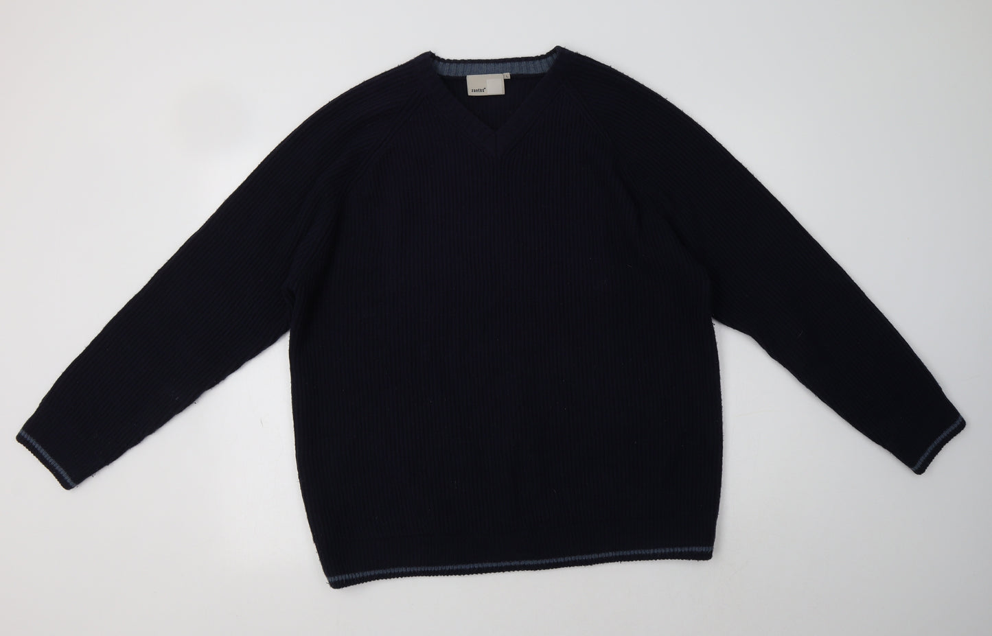 Zantos Mens Blue V-Neck  Acrylic Pullover Jumper Size L