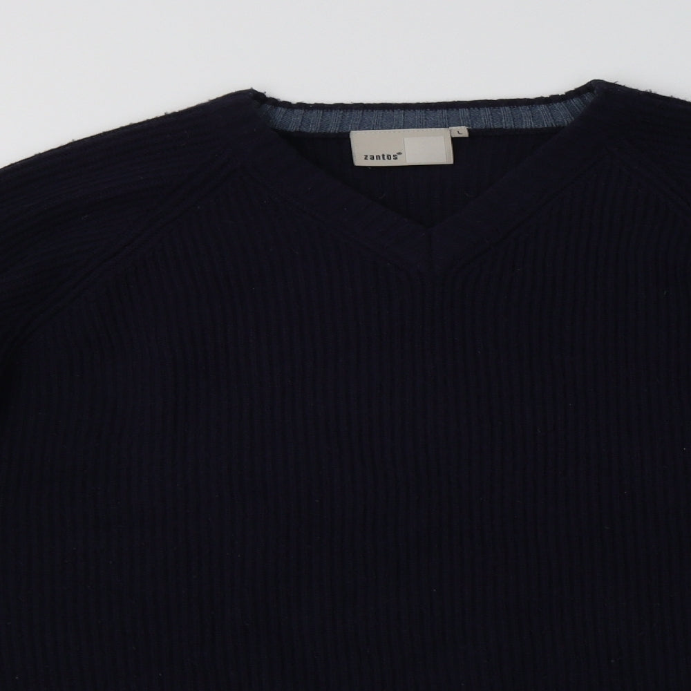 Zantos Mens Blue V-Neck  Acrylic Pullover Jumper Size L