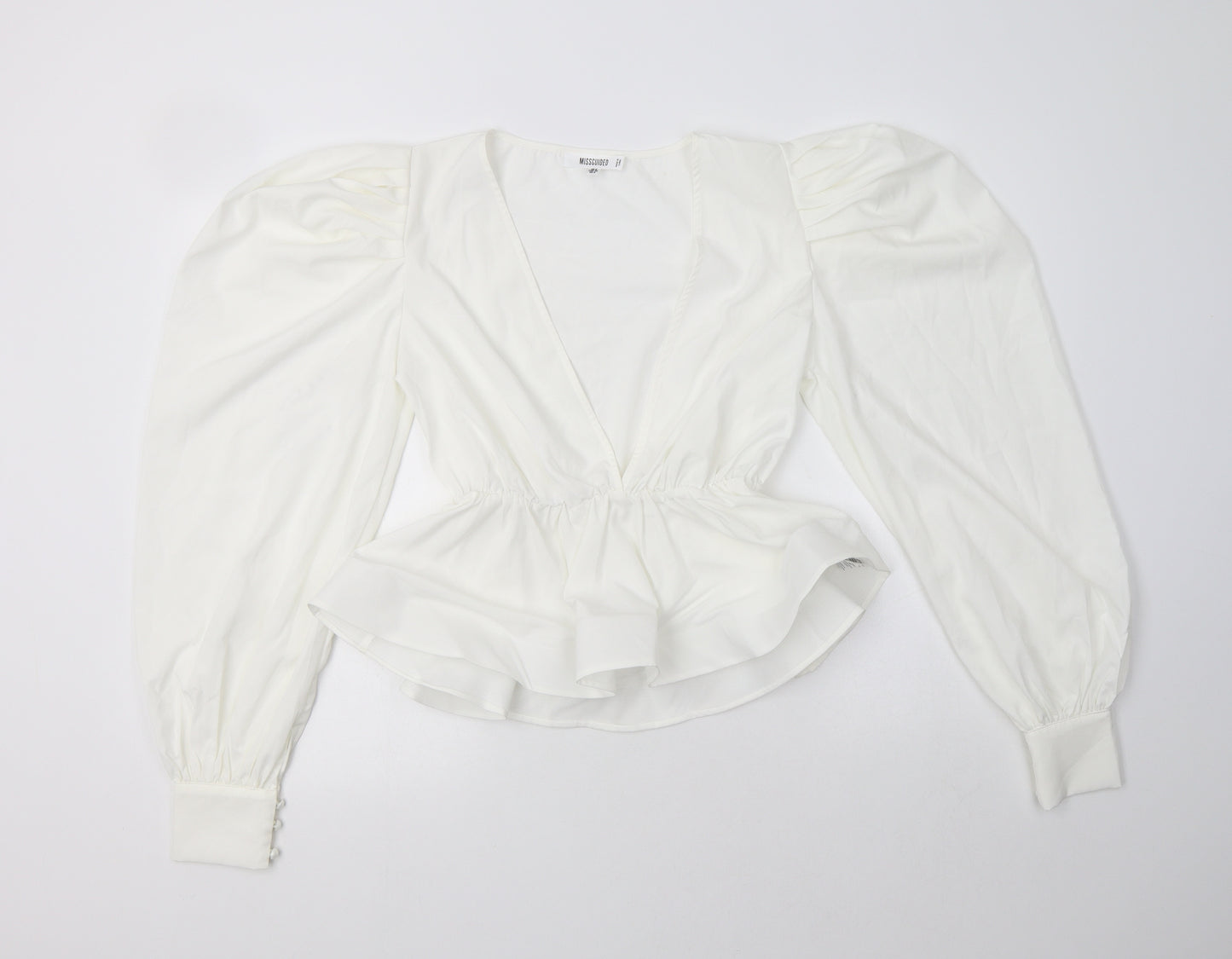 Missguided Womens White  Polyester Basic Blouse Size 8 V-Neck