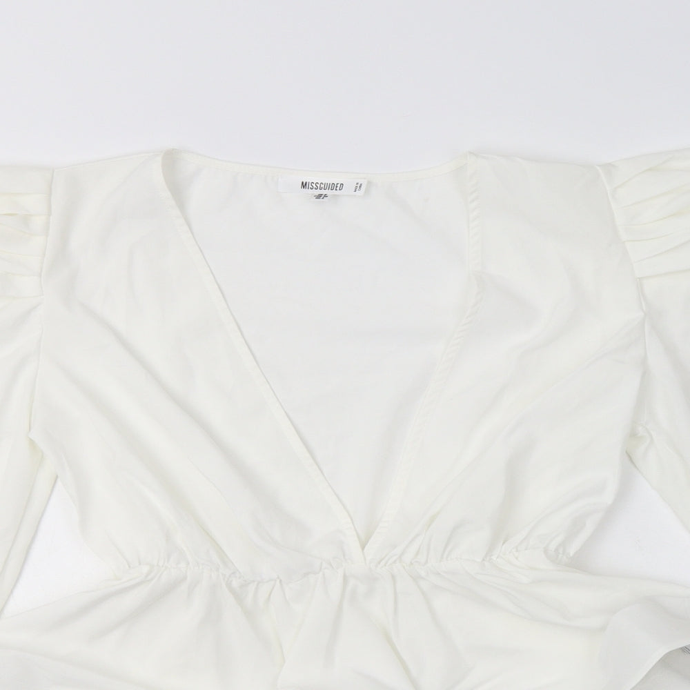 Missguided Womens White  Polyester Basic Blouse Size 8 V-Neck