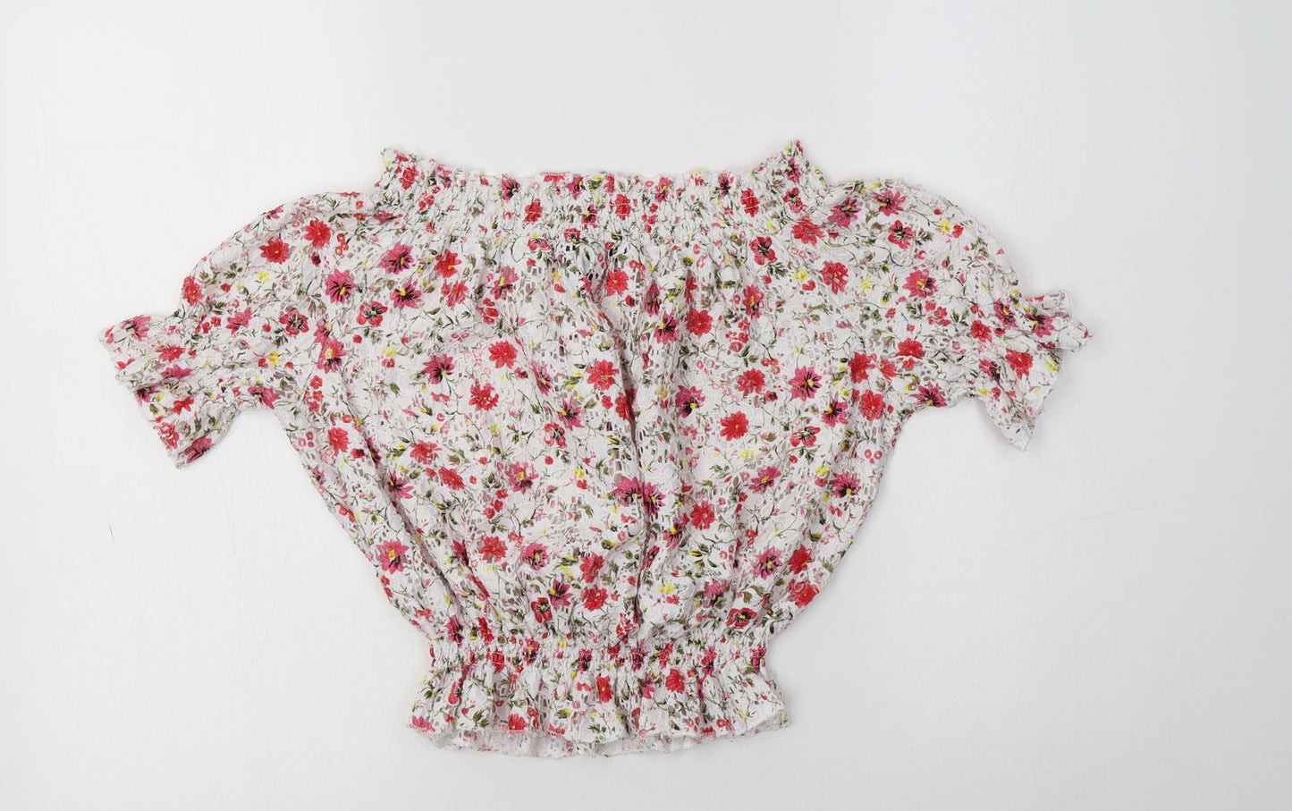New Look Womens White Floral Polyester Cropped Blouse Size 8 Off the Shoulder