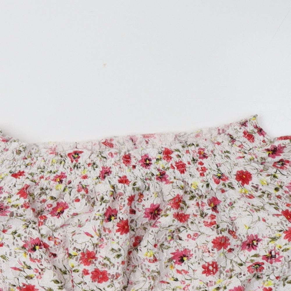 New Look Womens White Floral Polyester Cropped Blouse Size 8 Off the Shoulder