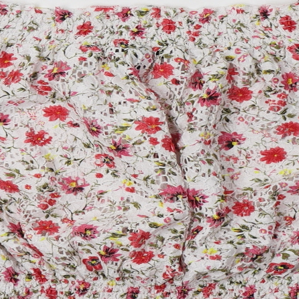 New Look Womens White Floral Polyester Cropped Blouse Size 8 Off the Shoulder