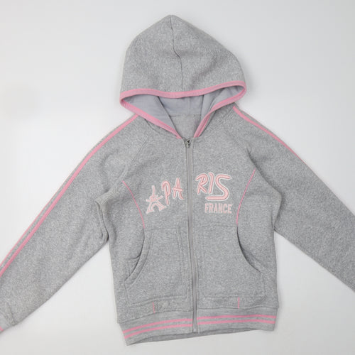Euro Souvenir Womens Grey Striped Polyester Full Zip Hoodie Size M   - Paris