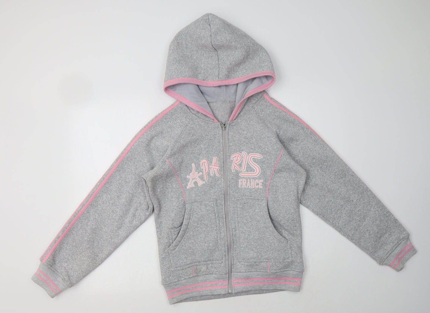 Euro Souvenir Womens Grey Striped Polyester Full Zip Hoodie Size M   - Paris