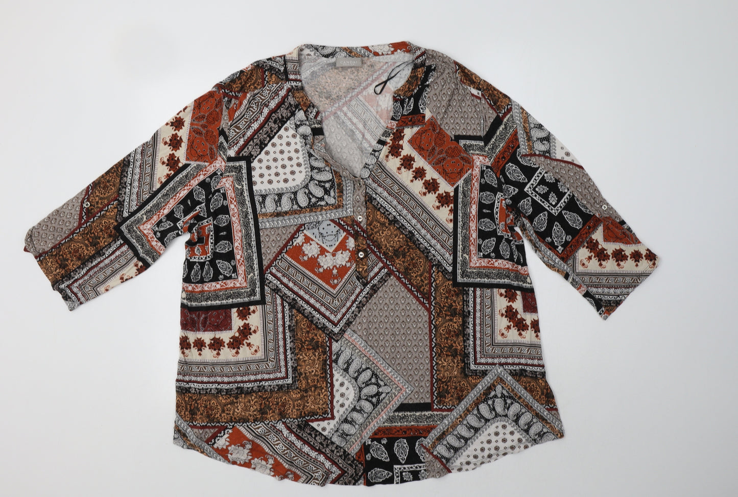 Canda Womens Multicoloured Paisley Viscose Basic Blouse Size 22 V-Neck