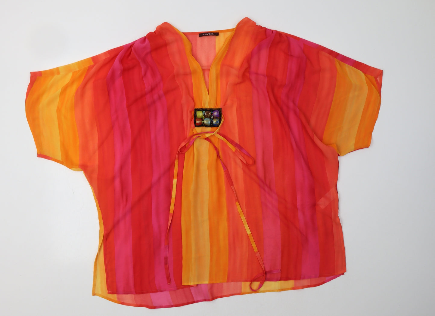 Savoir Womens Multicoloured Striped Polyester Tunic Blouse Size L V-Neck - Beach Cover Up