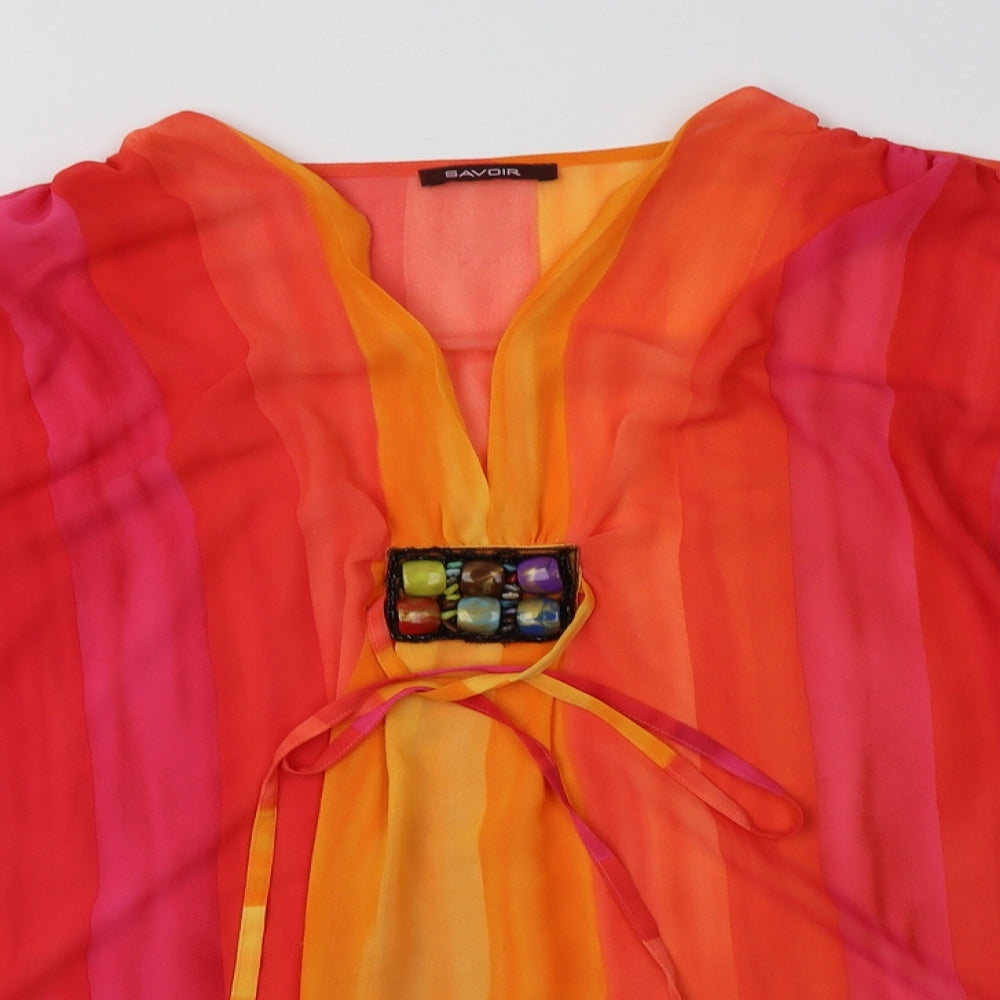 Savoir Womens Multicoloured Striped Polyester Tunic Blouse Size L V-Neck - Beach Cover Up