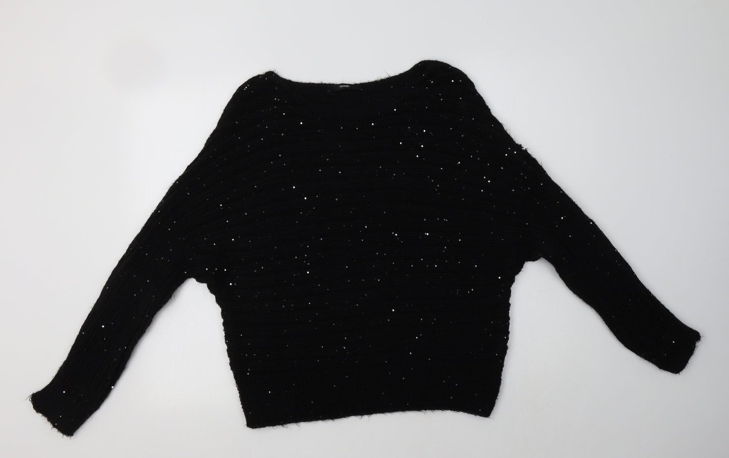 George Womens Black Boat Neck  Polyester Pullover Jumper Size M