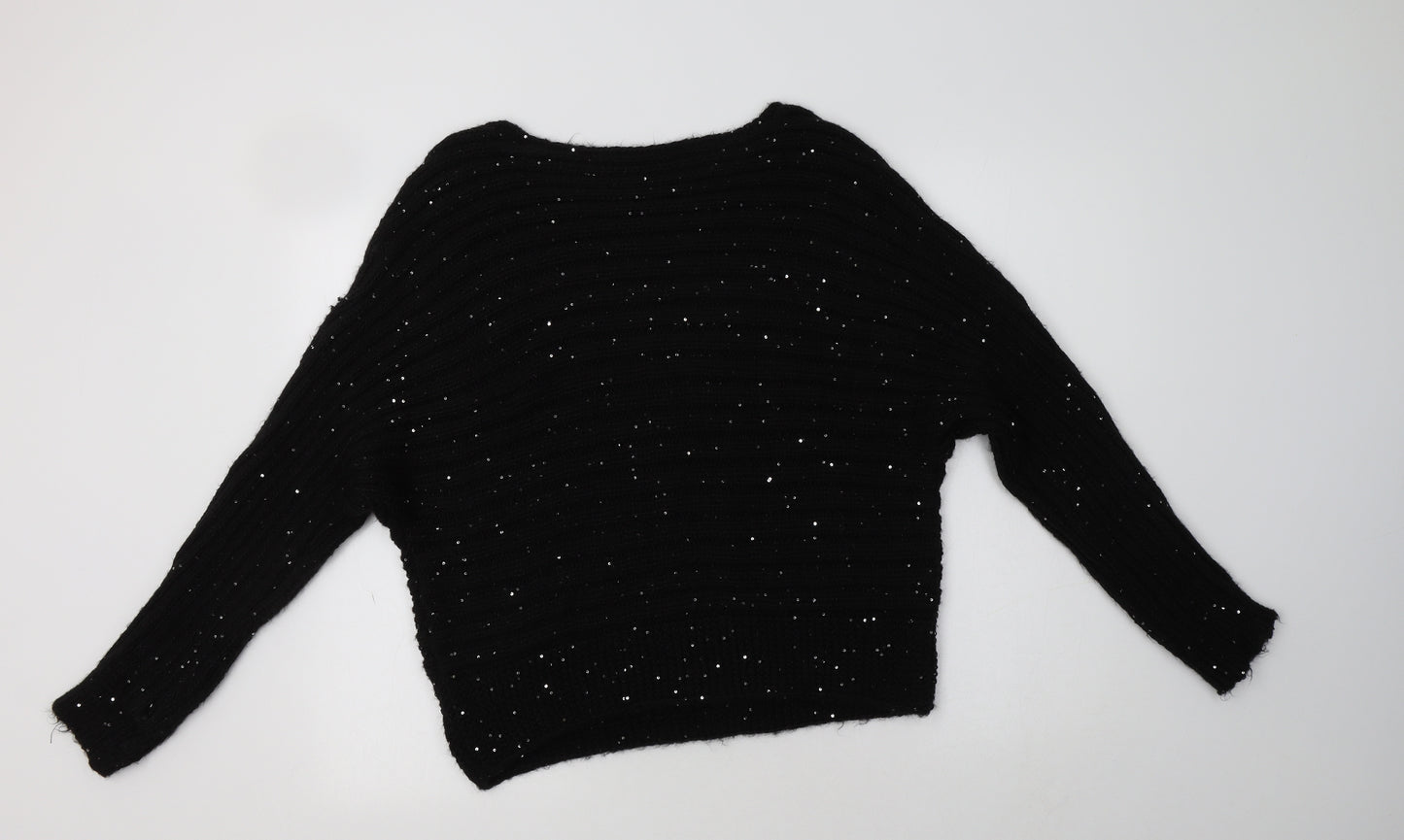 George Womens Black Boat Neck  Polyester Pullover Jumper Size M