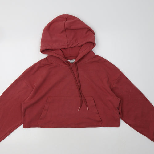 Bershka Womens Pink  Cotton Pullover Hoodie Size L   - Cropped