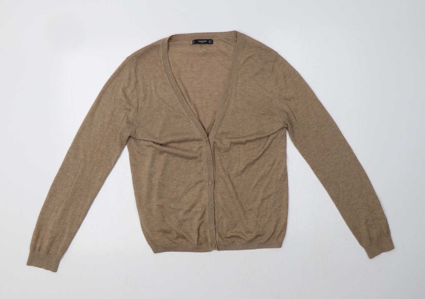 Mango Womens Beige V-Neck  Acrylic Cardigan Jumper Size M