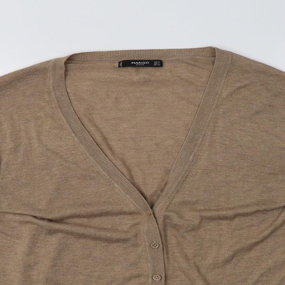 Mango Womens Beige V-Neck  Acrylic Cardigan Jumper Size M