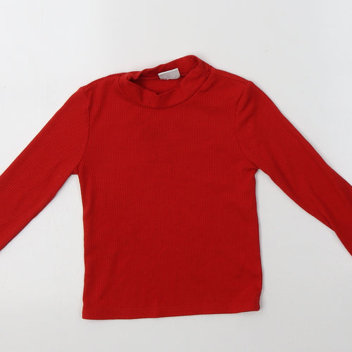 F&F Girls Red Mock Neck  Viscose Pullover Jumper Size 3-4 Years
