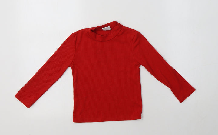 F&F Girls Red Mock Neck  Viscose Pullover Jumper Size 3-4 Years