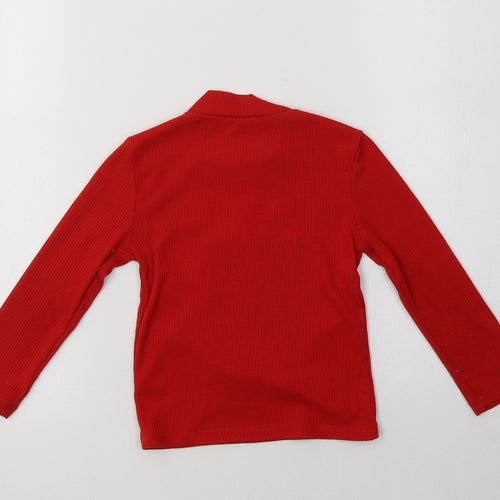 F&F Girls Red Mock Neck  Viscose Pullover Jumper Size 3-4 Years
