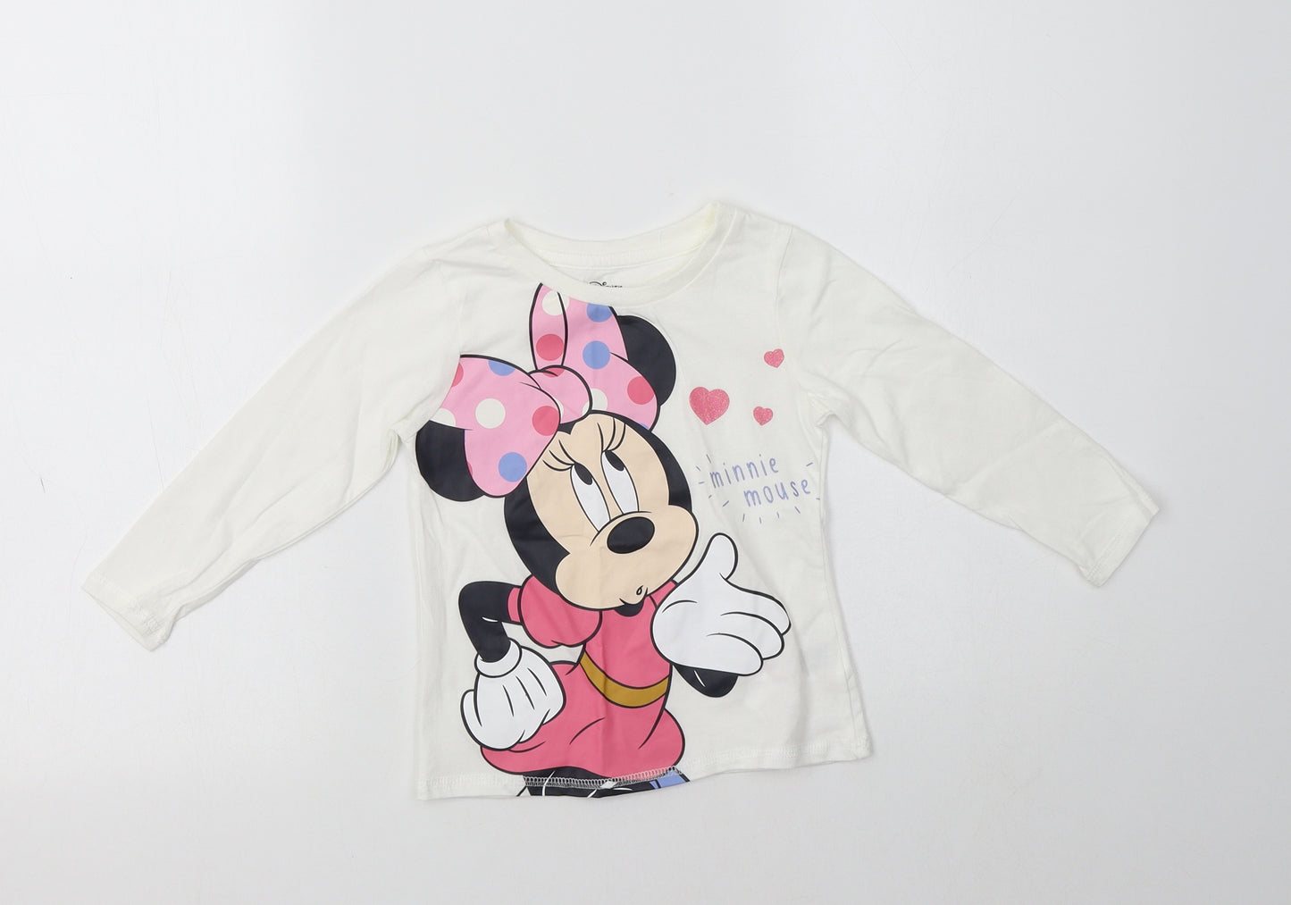 Primark Girls White  Cotton Basic T-Shirt Size 2-3 Years Crew Neck  - Minnie Mouse