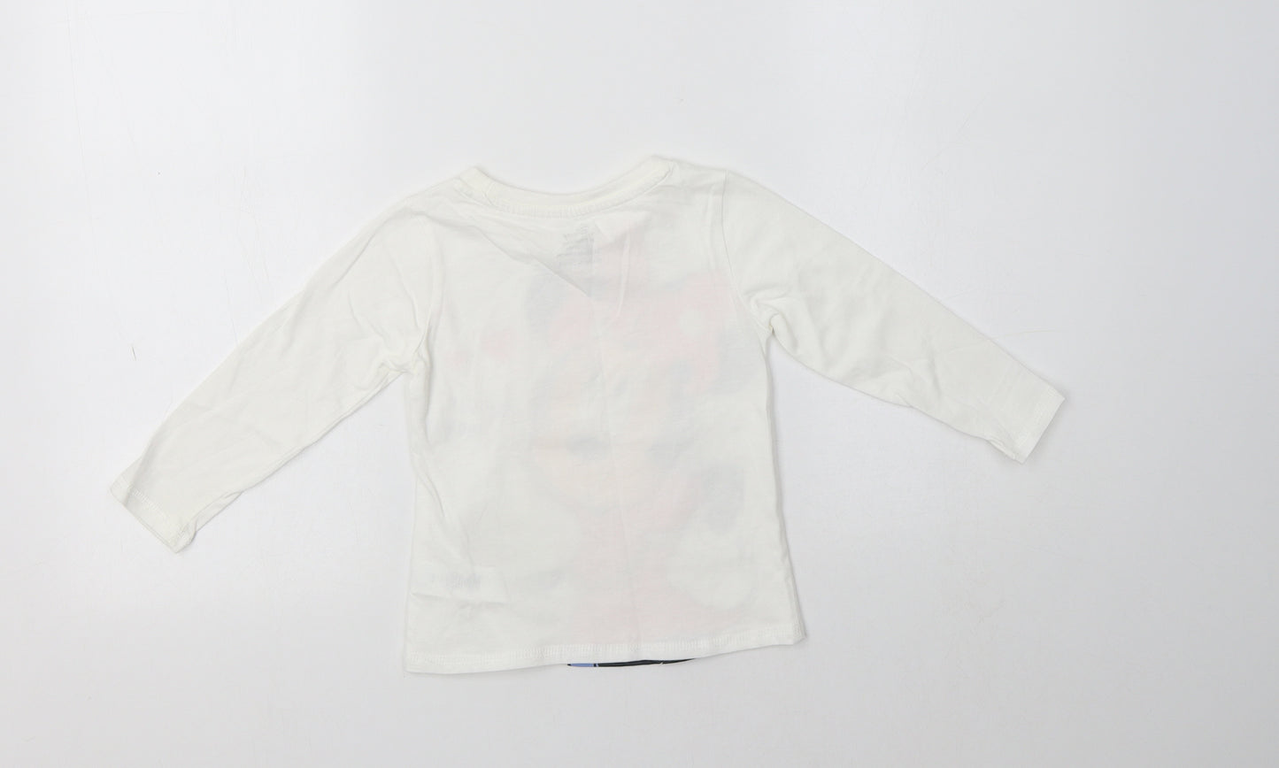 Primark Girls White  Cotton Basic T-Shirt Size 2-3 Years Crew Neck  - Minnie Mouse