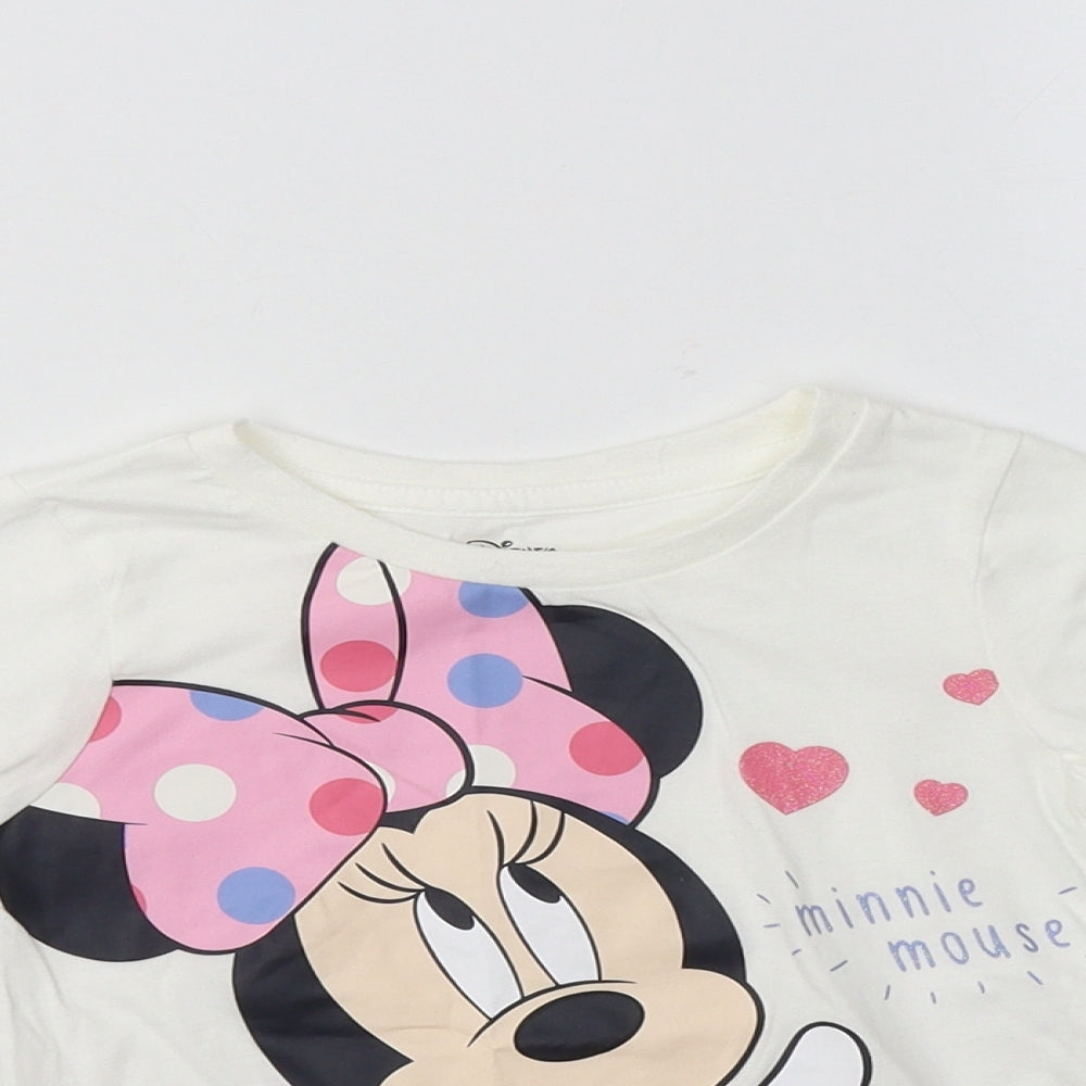 Primark Girls White  Cotton Basic T-Shirt Size 2-3 Years Crew Neck  - Minnie Mouse