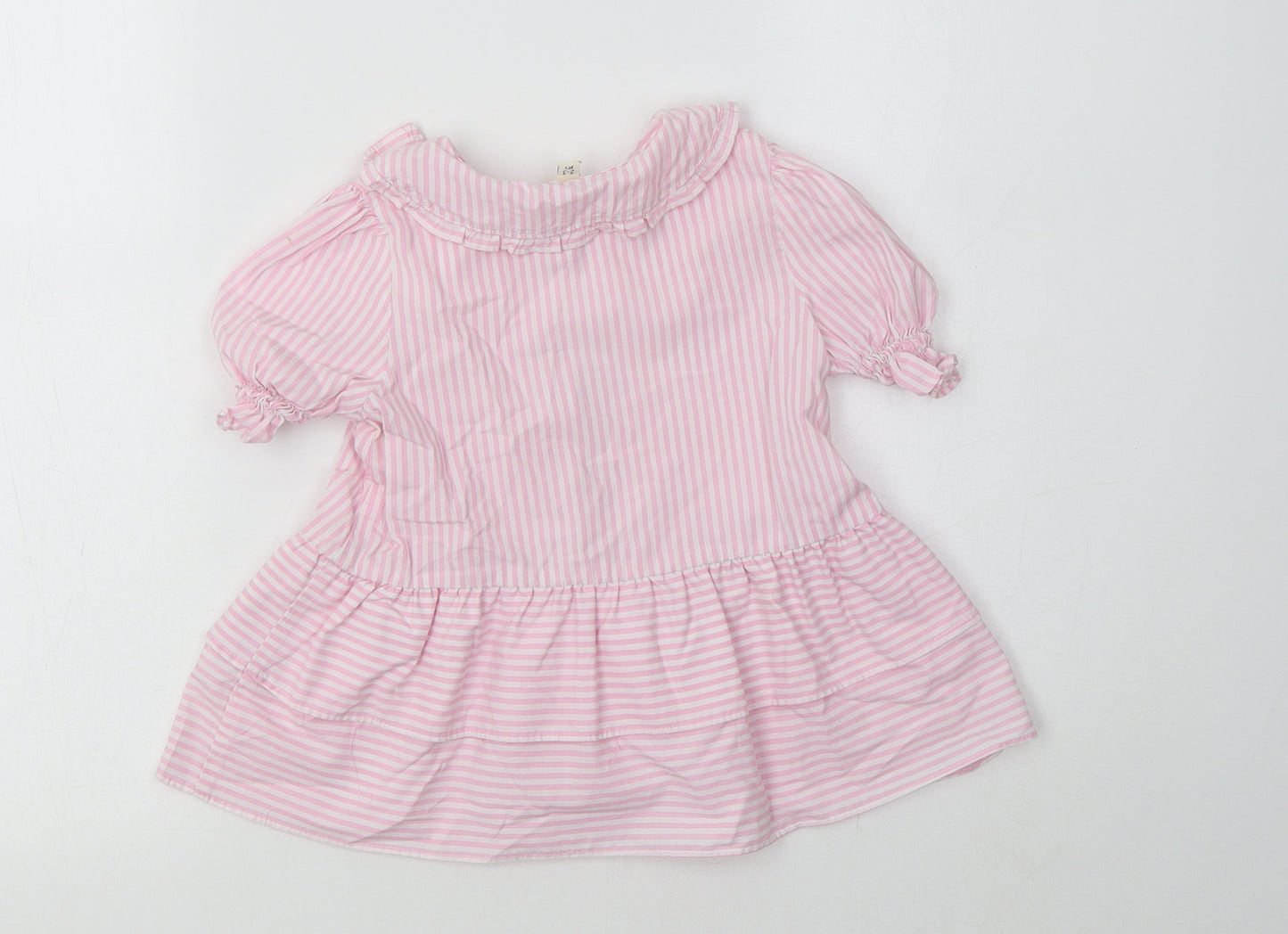 River Island Girls Pink Striped Cotton Basic Blouse Size 2-3 Years Collared
