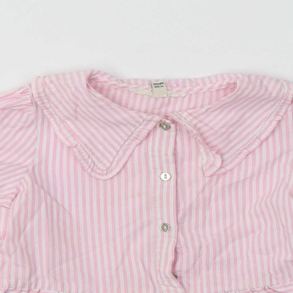 River Island Girls Pink Striped Cotton Basic Blouse Size 2-3 Years Collared
