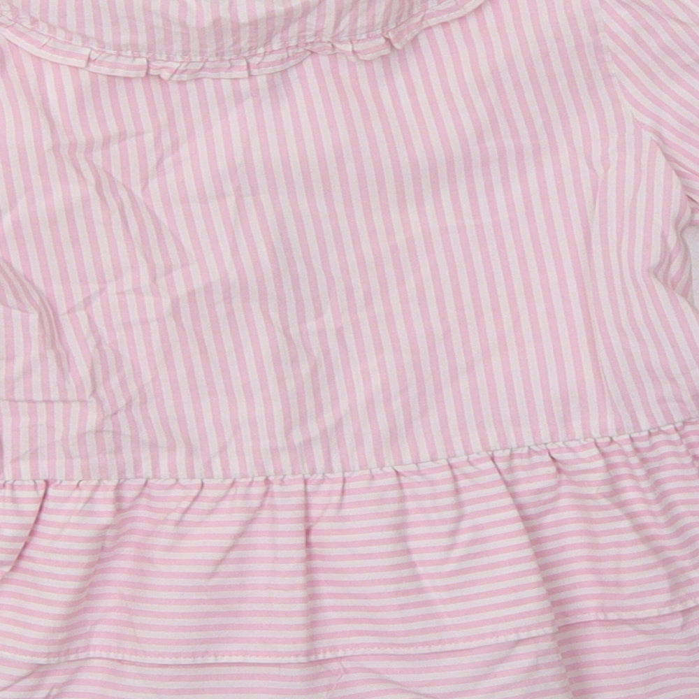 River Island Girls Pink Striped Cotton Basic Blouse Size 2-3 Years Collared