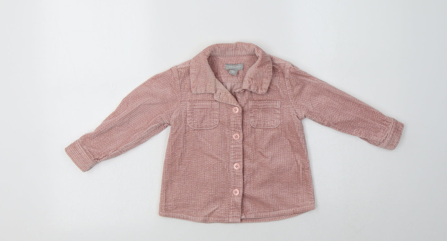 Primark Girls Pink  Cotton Basic Button-Up Size 2-3 Years Collared