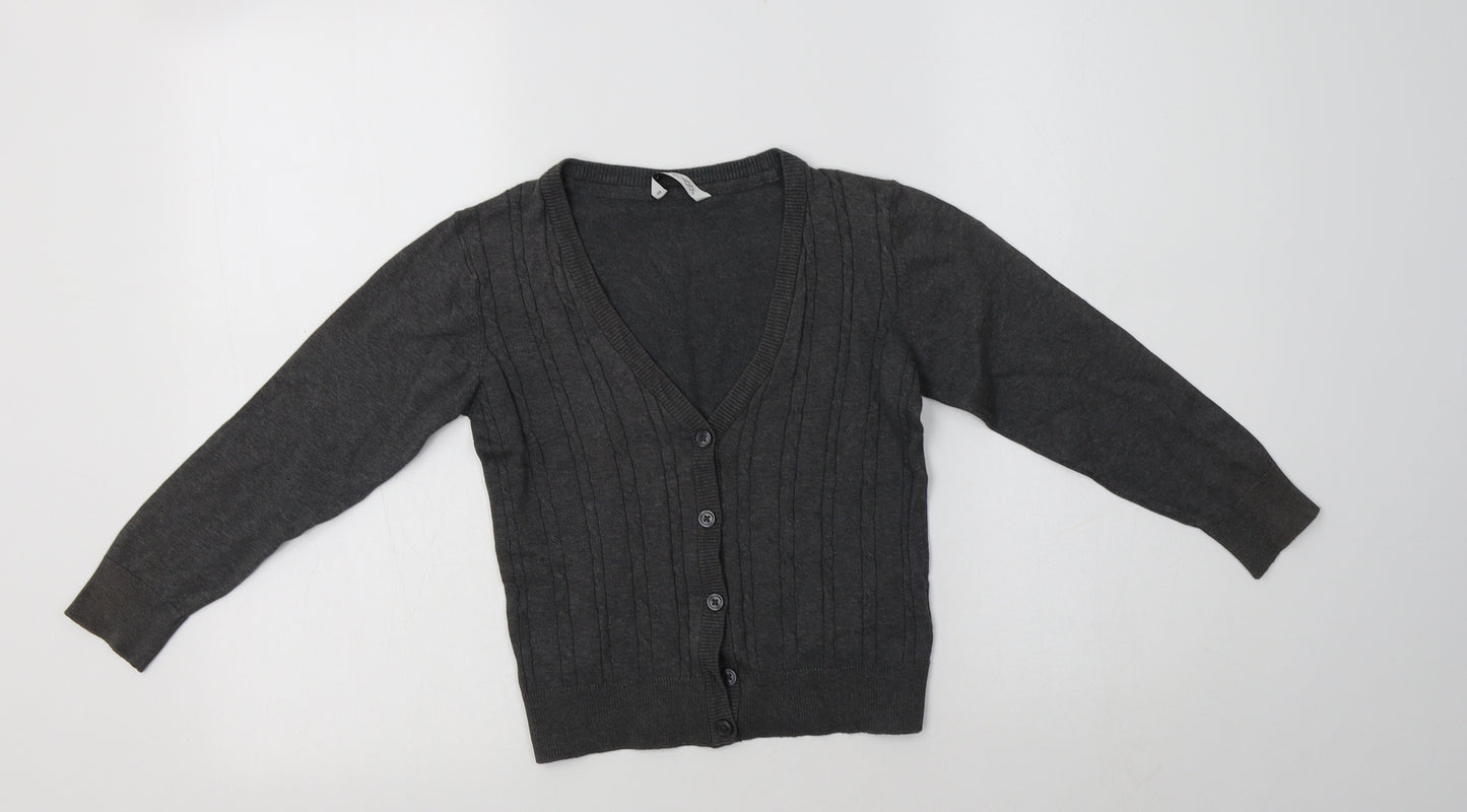 M&S Boys Grey V-Neck  Cotton Cardigan Jumper Size 7-8 Years   - School Wear