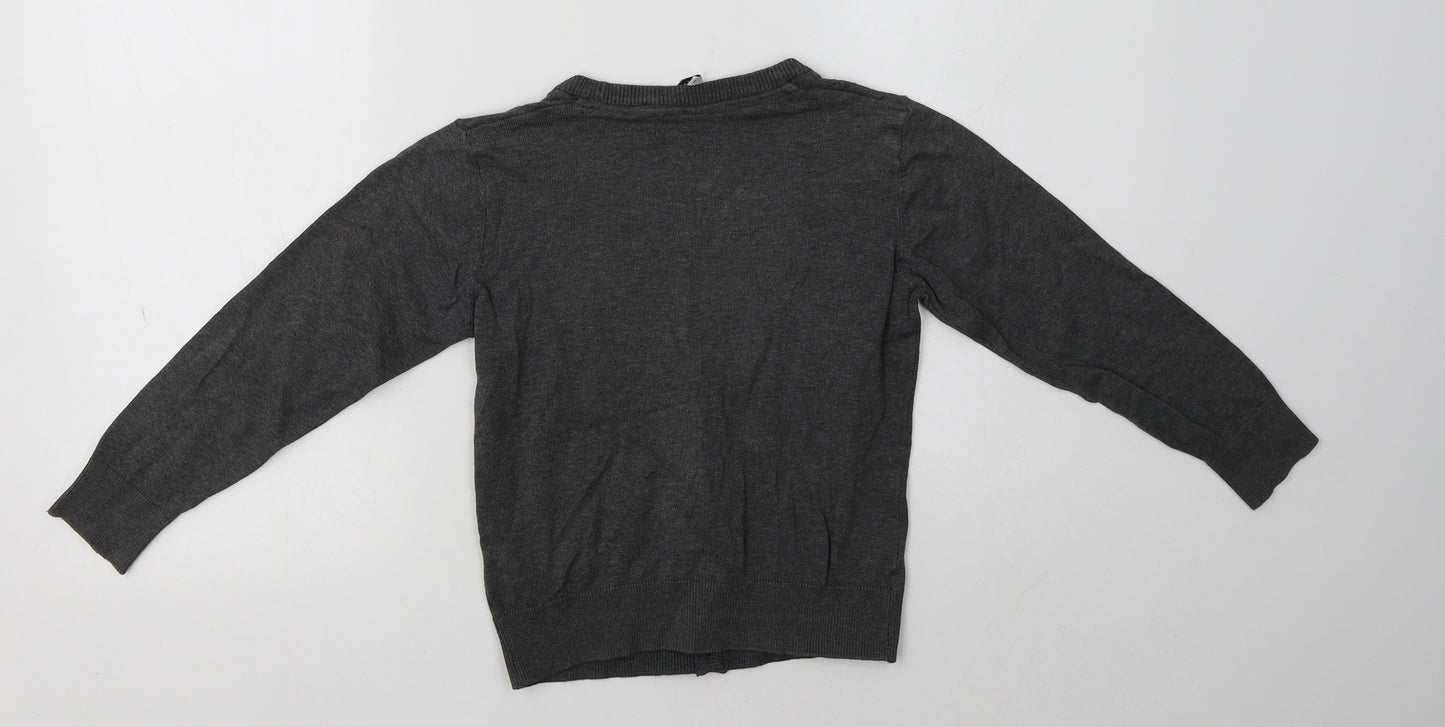 M&S Boys Grey V-Neck  Cotton Cardigan Jumper Size 7-8 Years   - School Wear