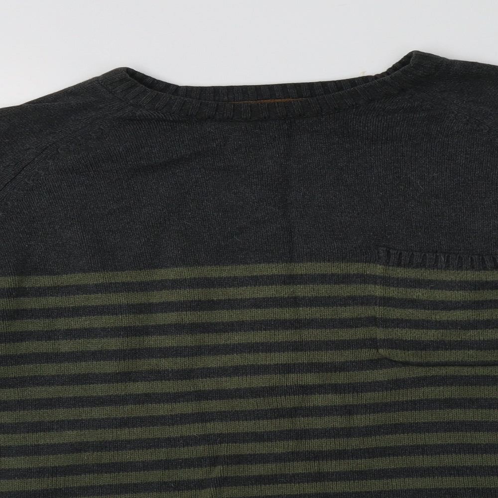TU Mens Green Crew Neck Striped Cotton Pullover Jumper Size XL