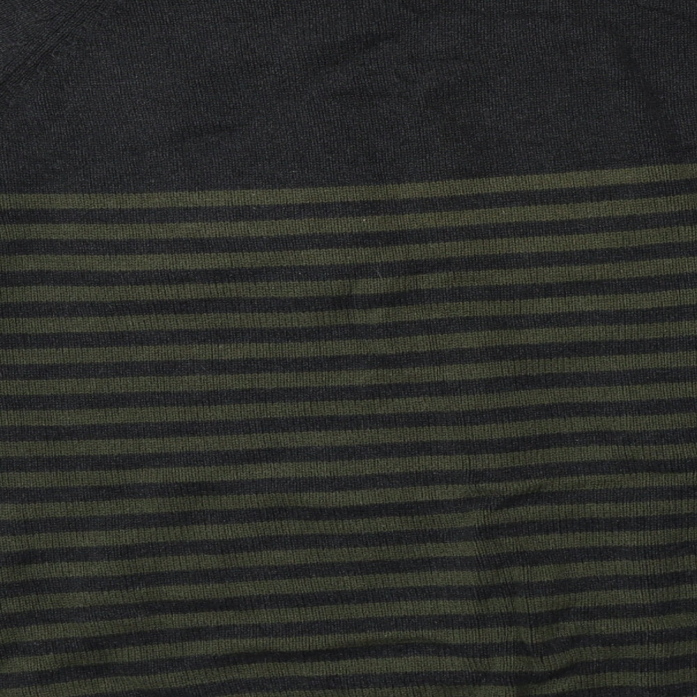 TU Mens Green Crew Neck Striped Cotton Pullover Jumper Size XL