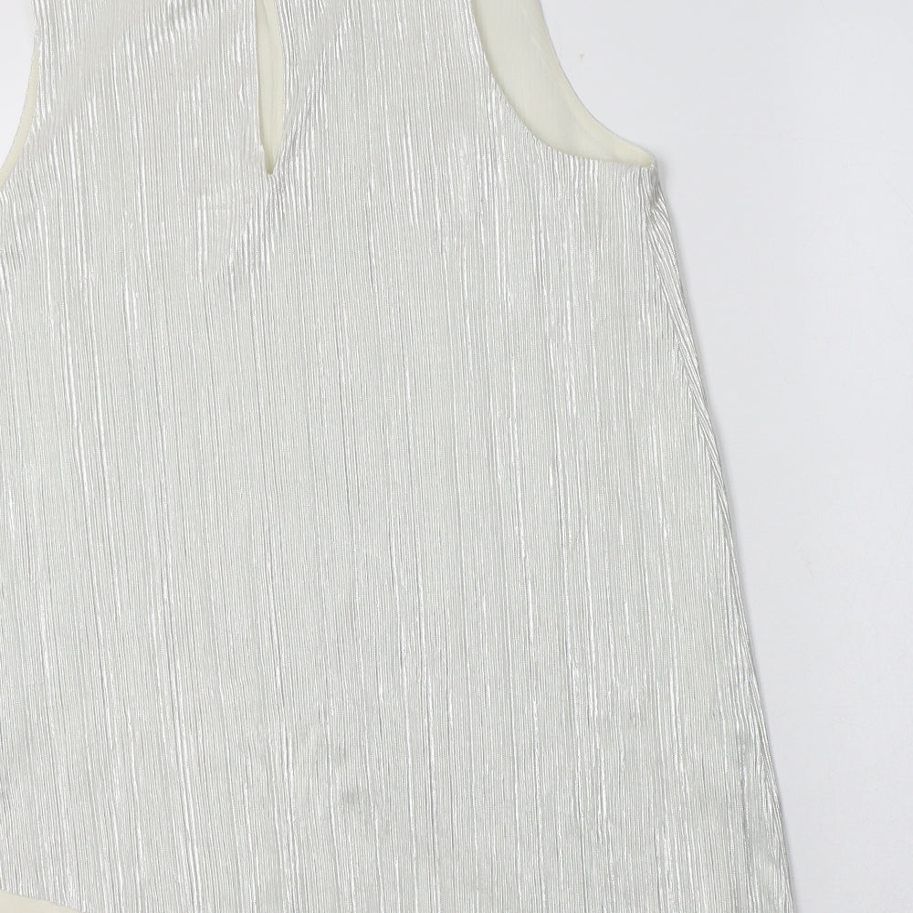 NEXT Womens Silver  Polyester Basic Blouse Size 10 Round Neck