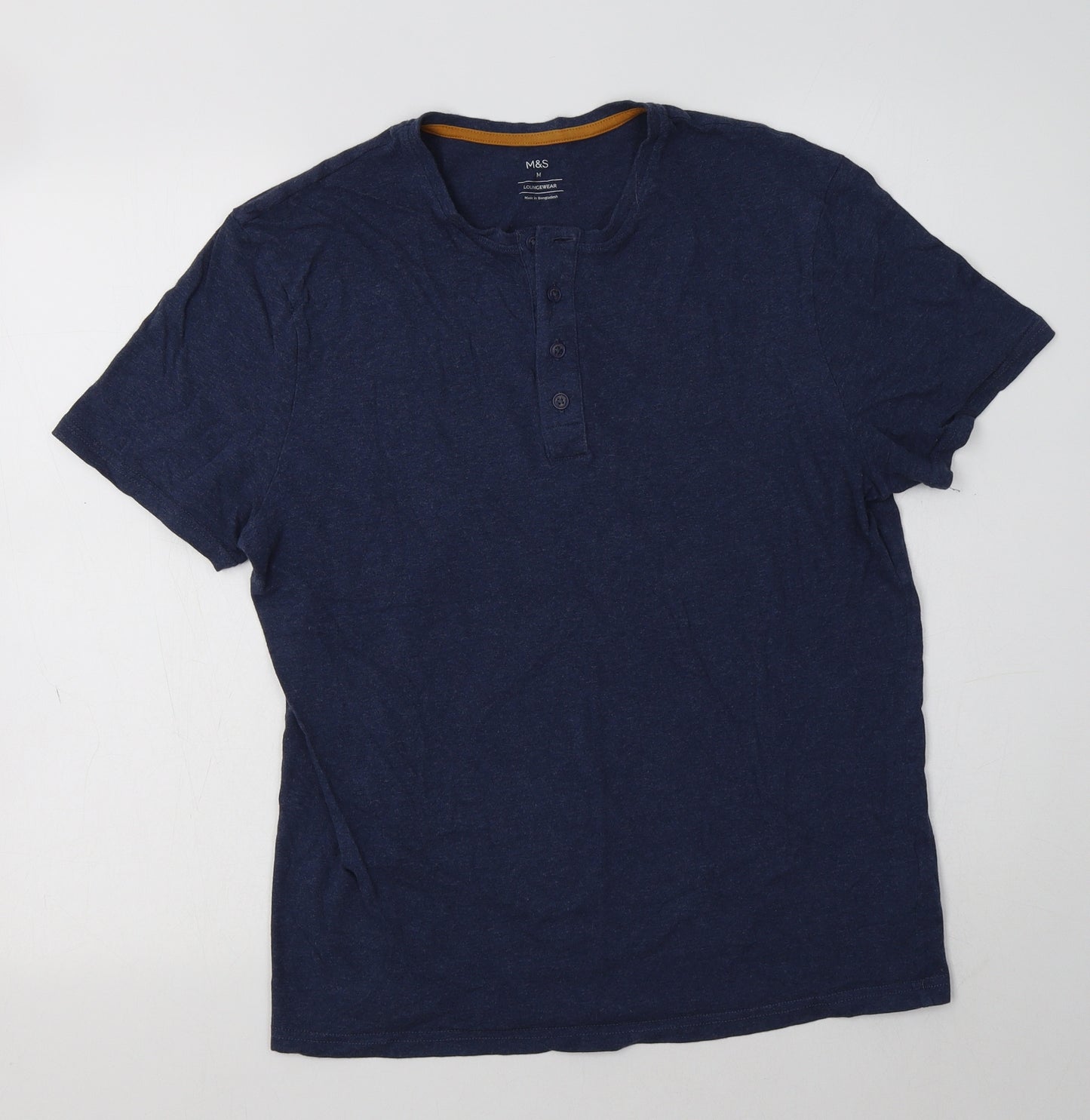 M&S Mens Blue  Cotton  T-Shirt Size M Henley