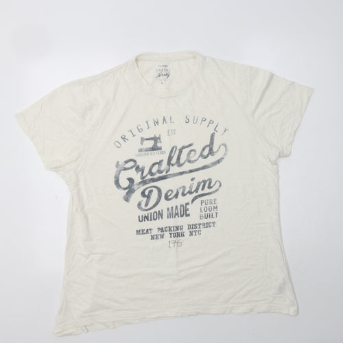 George Mens Ivory  Cotton  T-Shirt Size L Crew Neck