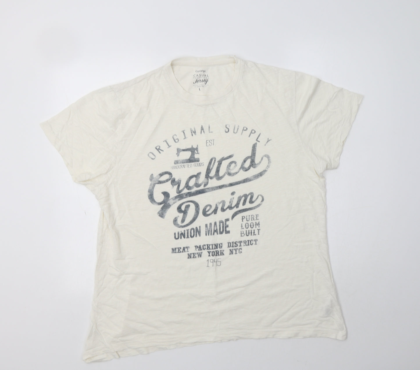 George Mens Ivory  Cotton  T-Shirt Size L Crew Neck