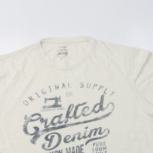 George Mens Ivory  Cotton  T-Shirt Size L Crew Neck