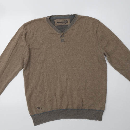 RJR.John Rocha Mens Beige V-Neck  Cotton Pullover Jumper Size L
