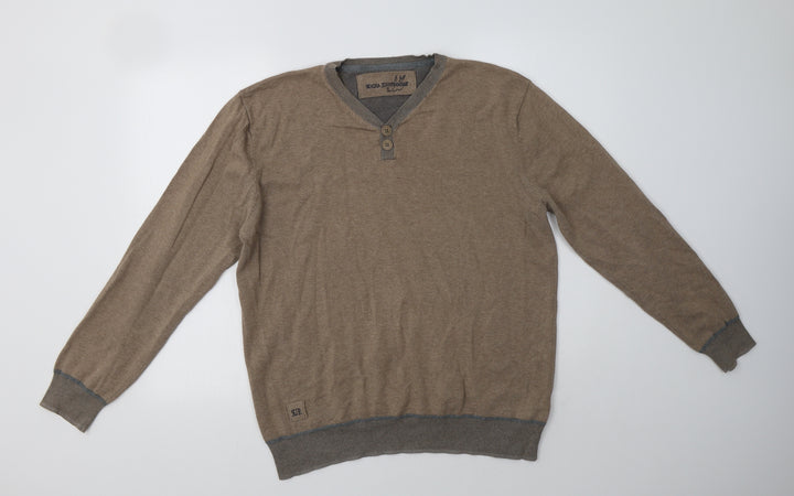 RJR.John Rocha Mens Beige V-Neck Cotton Pullover Jumper Size L