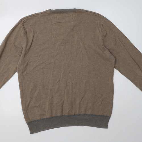RJR.John Rocha Mens Beige V-Neck  Cotton Pullover Jumper Size L