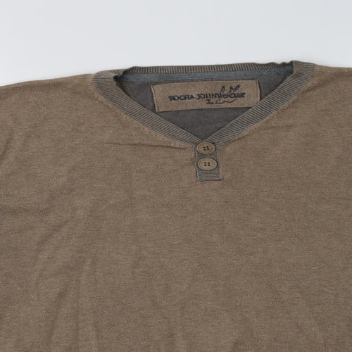 RJR.John Rocha Mens Beige V-Neck  Cotton Pullover Jumper Size L