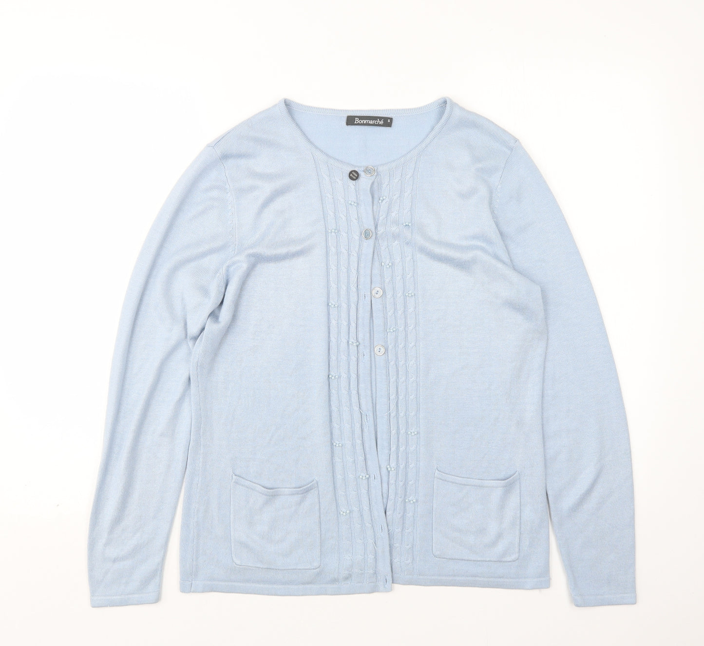 Bonmarché Womens Blue Round Neck  Acrylic Cardigan Jumper Size S