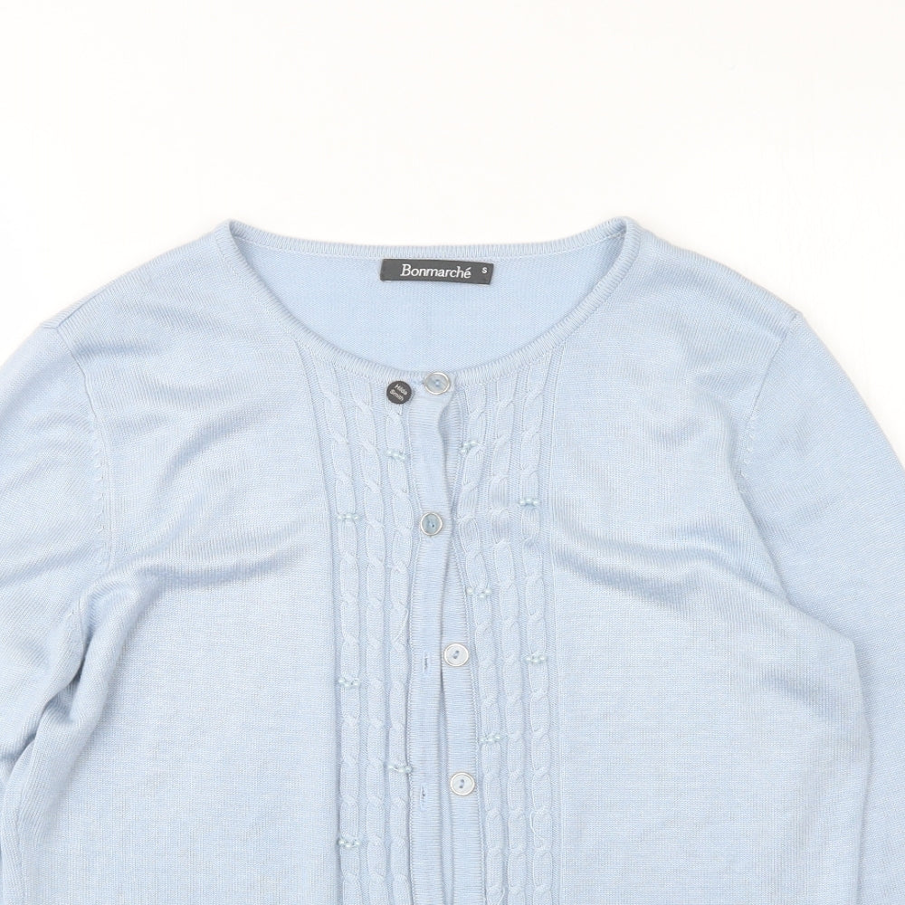 Bonmarché Womens Blue Round Neck  Acrylic Cardigan Jumper Size S