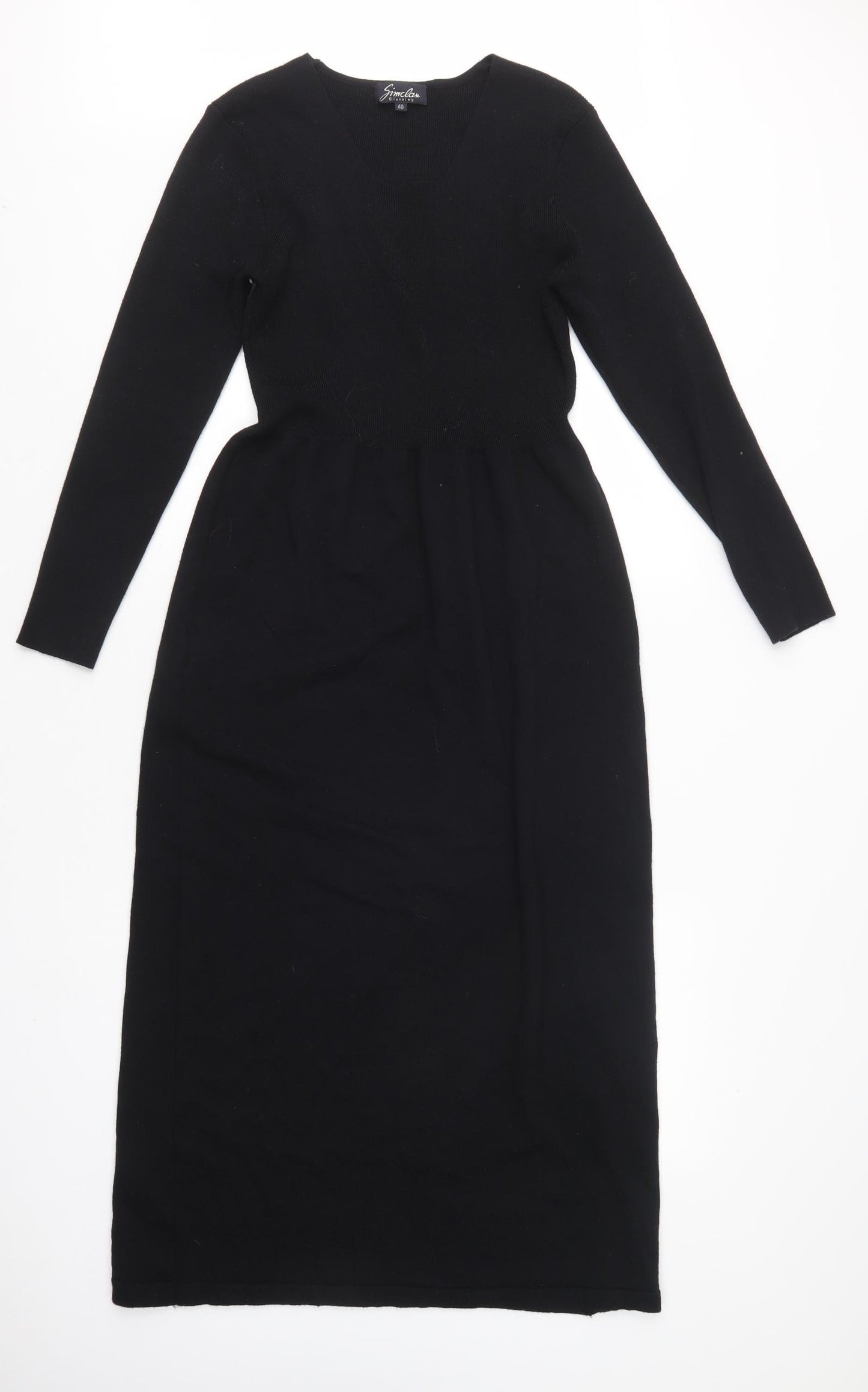Simclan Womens Black  Wool Pencil Dress  Size 12  Round Neck