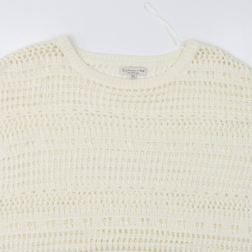 F&F Womens Ivory Round Neck  Acrylic Pullover Jumper Size 16