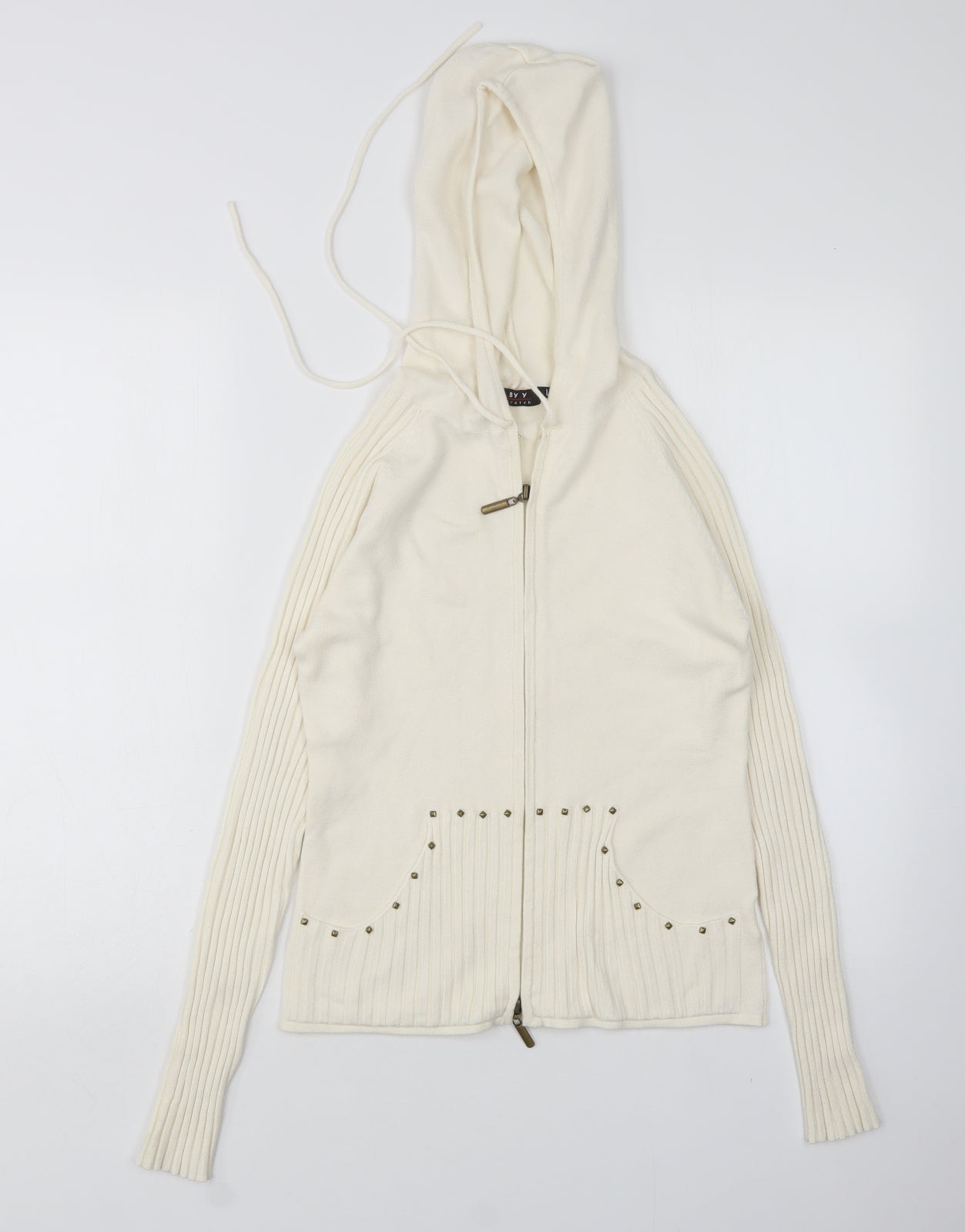 BY.Y Womens Beige  Viscose Full Zip Hoodie Size L
