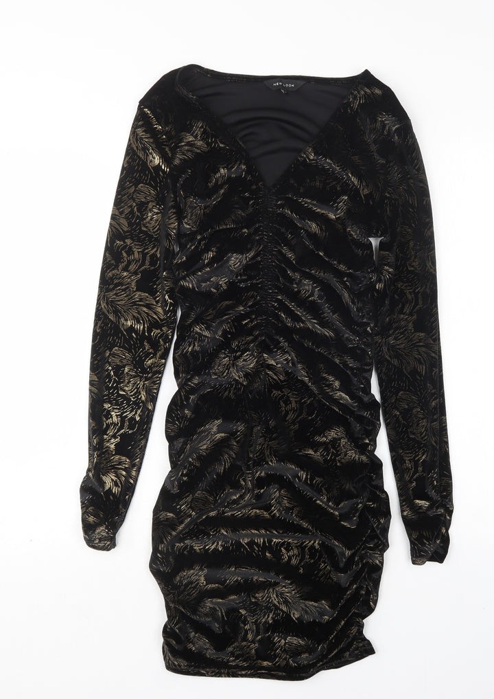 New Look Womens Multicoloured Floral Polyester Mini  Size 8  V-Neck
