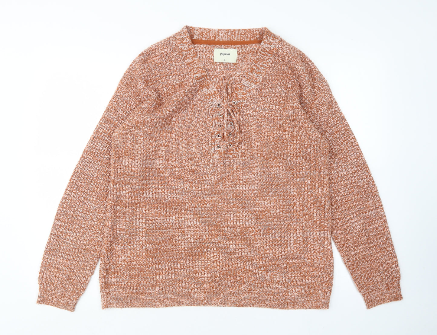Papaya Womens Brown V-Neck  Acrylic Pullover Jumper Size L